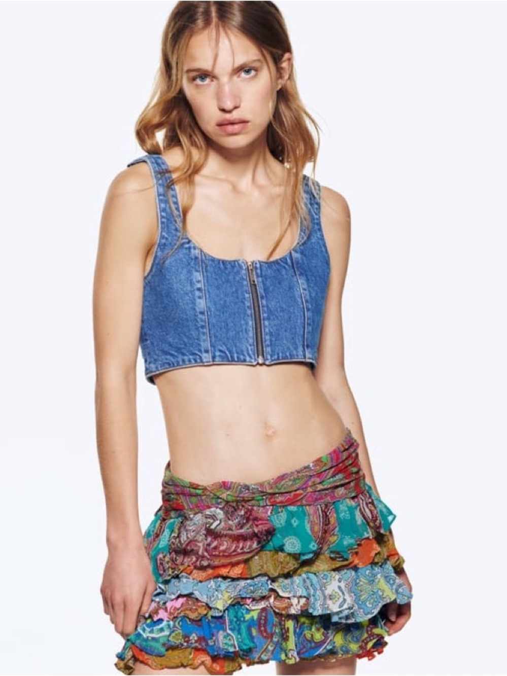 ZARA Colorful Paisley Patchwork Ruffle Mini Skirt, size medium - Picture 3 of 16